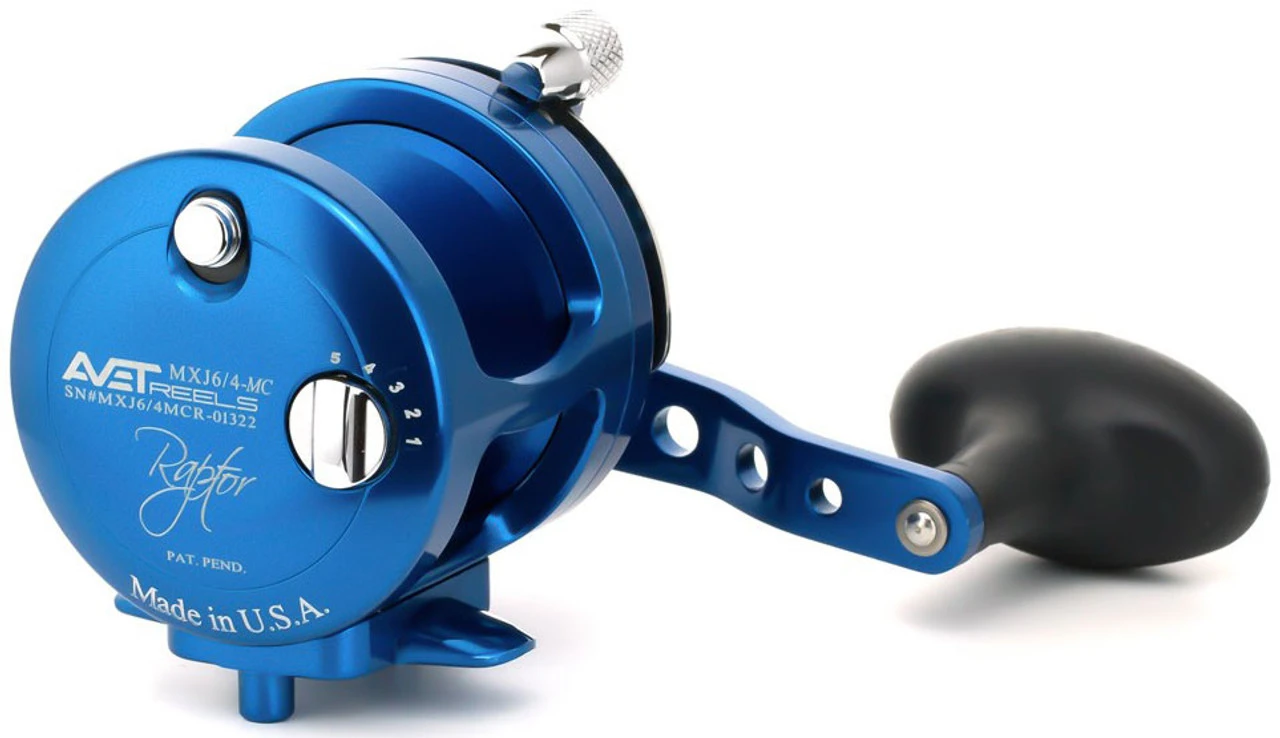 Avet MXJ 6/4 MC Raptor 2-Speed Lever Drag Casting Reel - Blue 3 Avet MXJ 6/4 MC Raptor 2-Speed Lever Drag Casting Reel - Blue